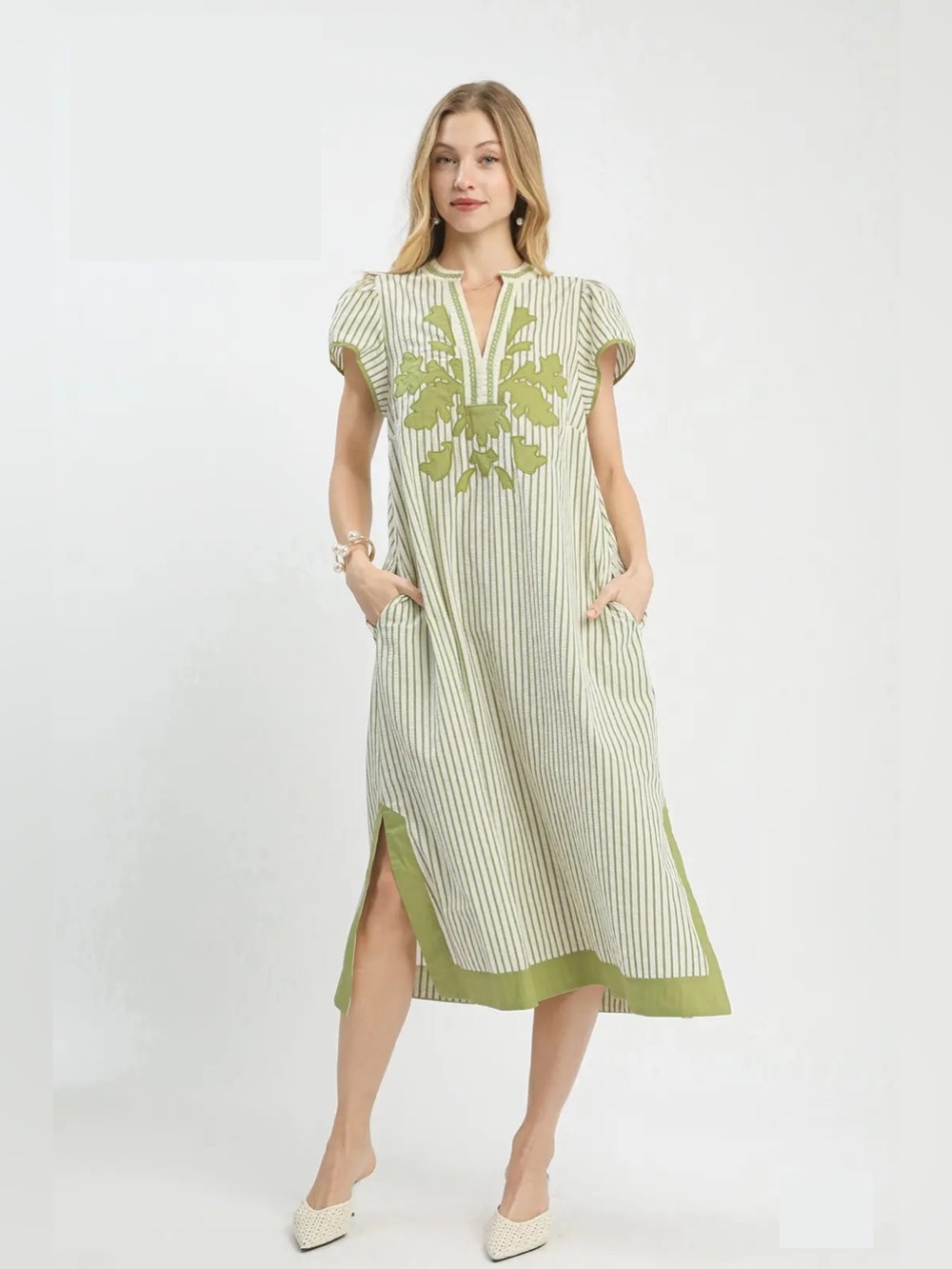Umgee Stripe Midi Dress with Lace Trim🛍️